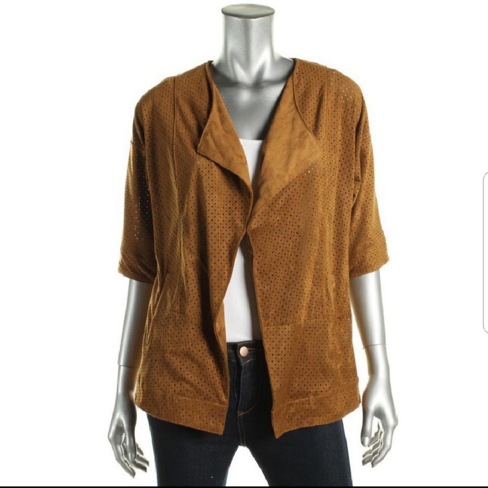 Alfani Faux Suede Perforated Open Front Jacket